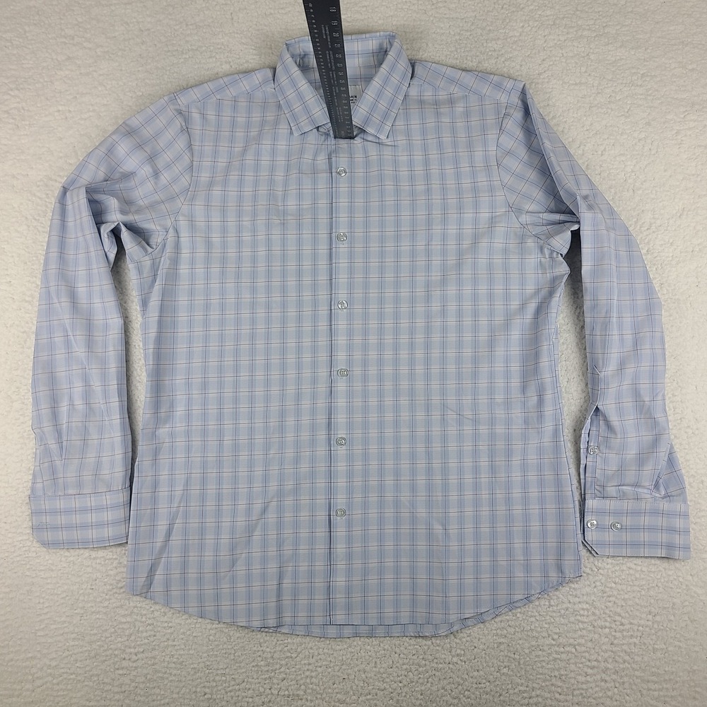 Mizzen Main Shirt Mens XL Blue Plaid Trim Fit Dress Button Up American Made